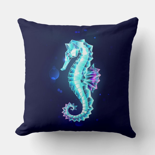 Crystal Ice Seahorse on Blue Background Cushion (Front)