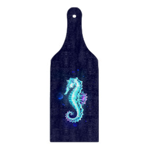 Crystal Ice Seahorse on Blue Background Cutting Board