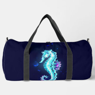 Crystal Ice Seahorse on Blue Background Duffle Bag