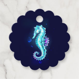 Crystal Ice Seahorse on Blue Background Favour Tags