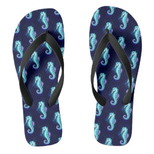 Crystal Ice Seahorse on Blue Background Flip Flops
