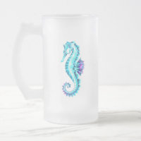 Crystal Ice Seahorse on Blue Background