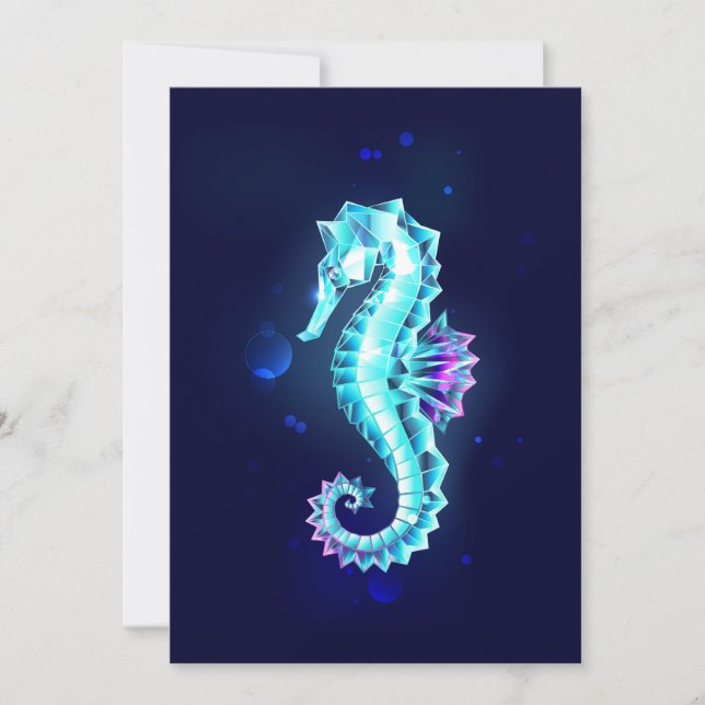 Crystal Ice Seahorse on Blue Background Holiday Card (Front)