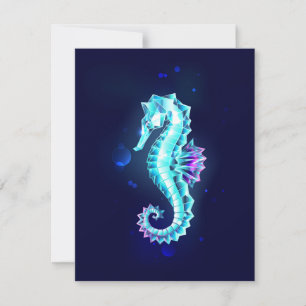 Crystal Ice Seahorse on Blue Background Holiday Card