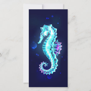 Crystal Ice Seahorse on Blue Background Holiday Card