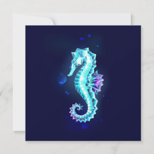 Crystal Ice Seahorse on Blue Background Holiday Card