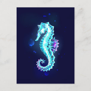 Crystal Ice Seahorse on Blue Background Invitation Postcard