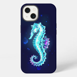 Crystal Ice Seahorse on Blue Background iPhone 13 Case