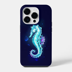 Crystal Ice Seahorse on Blue Background iPhone 14 Pro Case