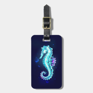 Crystal Ice Seahorse on Blue Background Luggage Tag