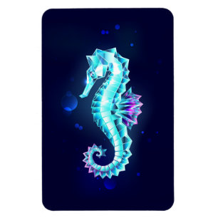 Crystal Ice Seahorse on Blue Background Magnet