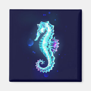 Crystal Ice Seahorse on Blue Background Magnet