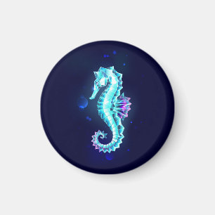 Crystal Ice Seahorse on Blue Background Magnet