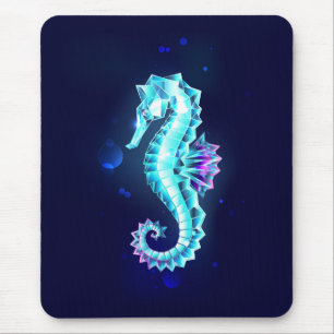Crystal Ice Seahorse on Blue Background Mouse Mat