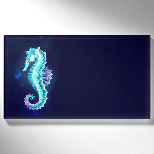 Crystal Ice Seahorse on Blue Background Name Tag