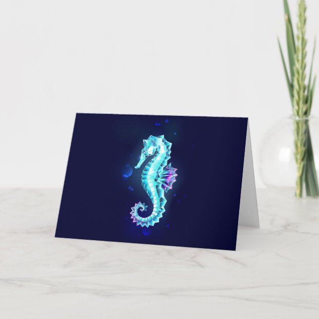 Crystal Ice Seahorse on Blue Background Note Card (Front)
