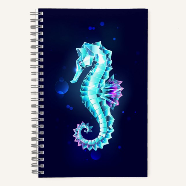 Crystal Ice Seahorse on Blue Background Notebook (Front)
