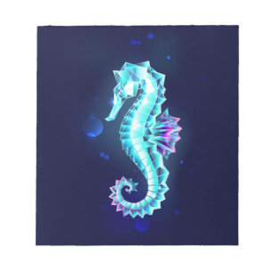 Crystal Ice Seahorse on Blue Background Notepad
