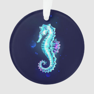 Crystal Ice Seahorse on Blue Background Ornament