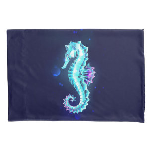 Crystal Ice Seahorse on Blue Background Pillowcase
