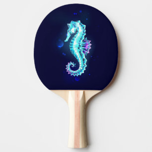 Crystal Ice Seahorse on Blue Background Ping Pong Paddle