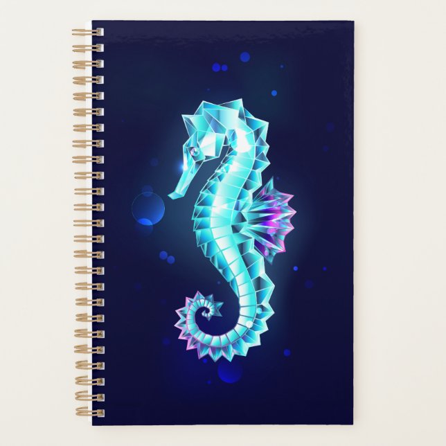 Crystal Ice Seahorse on Blue Background Planner (Front)