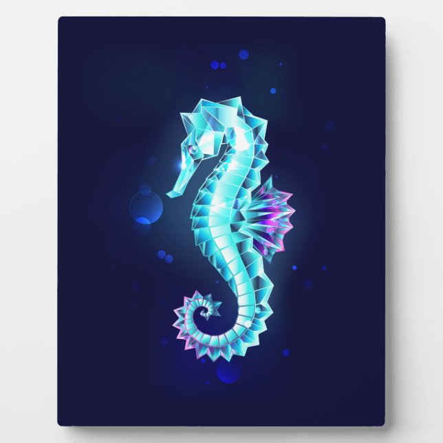 Crystal Ice Seahorse on Blue Background Plaque (Front)