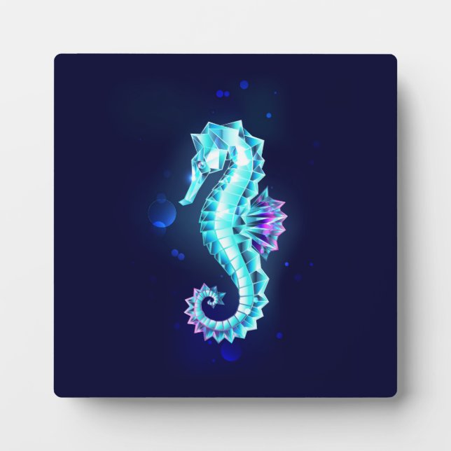 Crystal Ice Seahorse on Blue Background Plaque (Front)