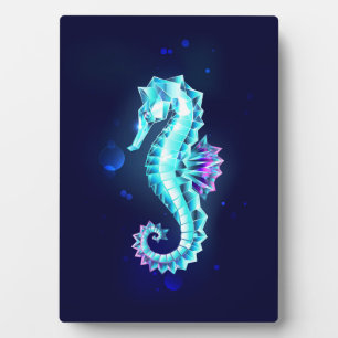 Crystal Ice Seahorse on Blue Background Plaque