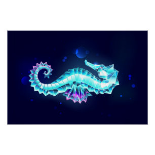 Crystal Ice Seahorse on Blue Background Poster