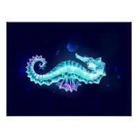 Crystal Ice Seahorse on Blue Background