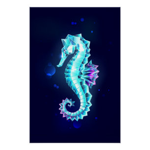 Crystal Ice Seahorse on Blue Background Poster