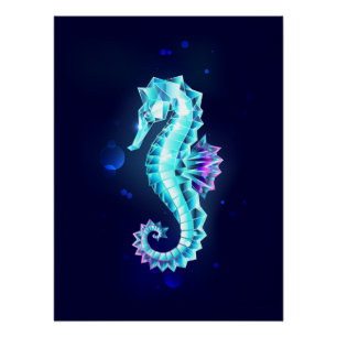 Crystal Ice Seahorse on Blue Background Poster