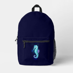 Crystal Ice Seahorse on Blue Background Printed Backpack
