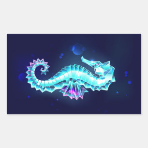 Crystal Ice Seahorse on Blue Background Rectangular Sticker