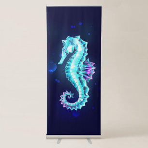 Crystal Ice Seahorse on Blue Background Retractable Banner