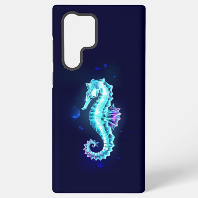 Crystal Ice Seahorse on Blue Background Samsung Galaxy S22 Ultra Case (Back)