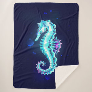 Crystal Ice Seahorse on Blue Background Sherpa Blanket