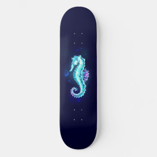 Crystal Ice Seahorse on Blue Background Skateboard