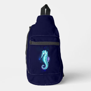 Crystal Ice Seahorse on Blue Background Sling Bag