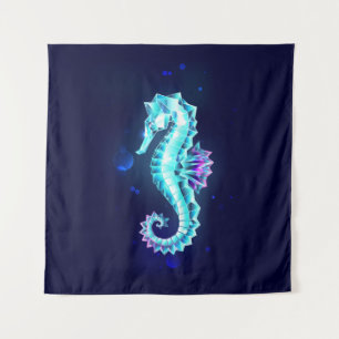 Crystal Ice Seahorse on Blue Background Tapestry