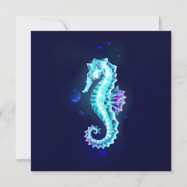 Crystal Ice Seahorse on Blue Background Thank You Card (Front)