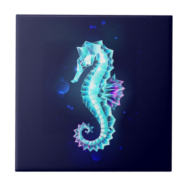Crystal Ice Seahorse on Blue Background Tile (Front)