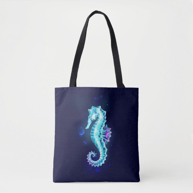 Crystal Ice Seahorse on Blue Background Tote Bag (Front)