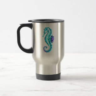 Crystal Ice Seahorse on Blue Background Travel Mug