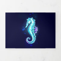 Crystal Ice Seahorse on Blue Background