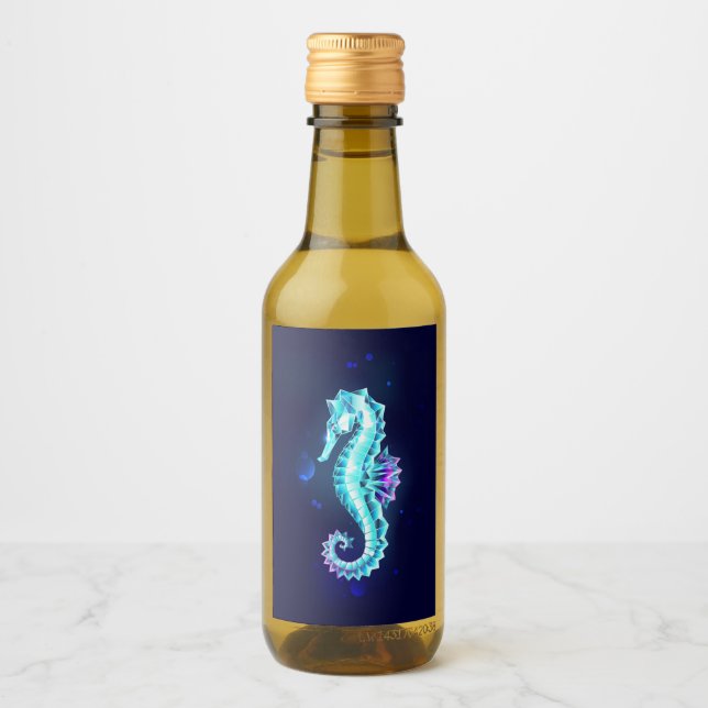 Crystal Ice Seahorse on Blue Background Wine Label (Front)