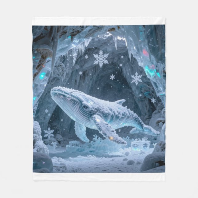 Crystal Ice Whale in Enchanted Frozen Cavern Fleece Blanket (Front)