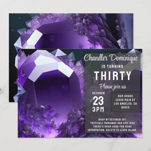 Crystal Jewel Aquarius Amethyst February Birthday Invitation (Front/Back)