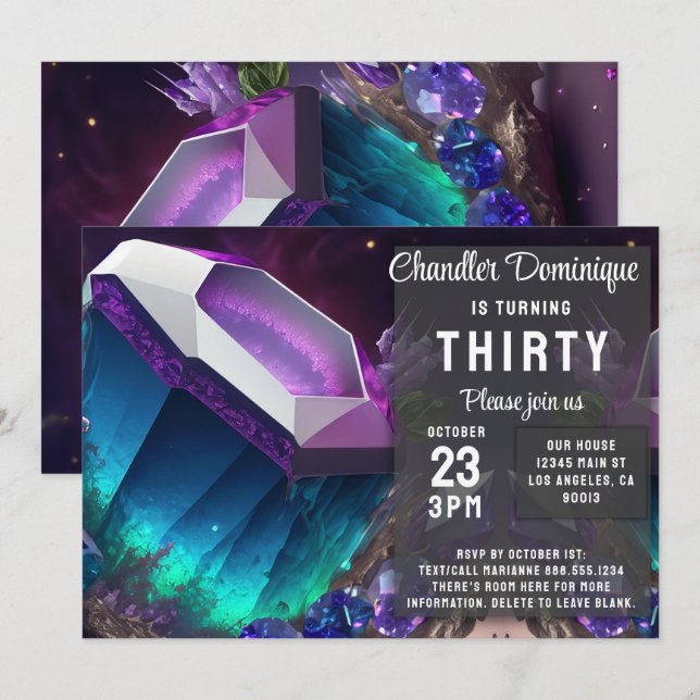 Crystal Jewel Tone Alexandrite Gem June Birthday Invitation (Front/Back)